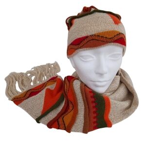 PERUVIAN ALPACA COLLECTION Made in Peru 2-in-1 Scarf Hat Unisex fringes